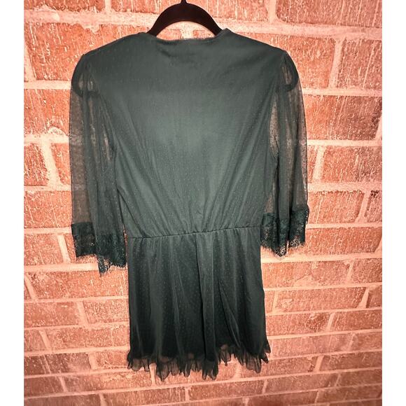 asos short lace dress emerald green deep vneck semi formal sz 8 - Picture 4 of 7